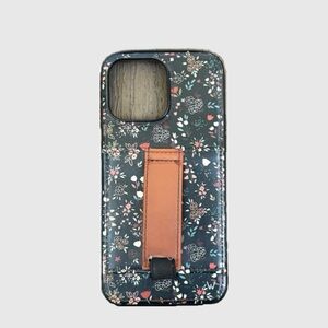 Midnight Floral leather iPhone 14 Pro Max walli case card holder & carrying loop